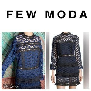 Few Moda Tiered Star Lace Black & Navy Mini Dress